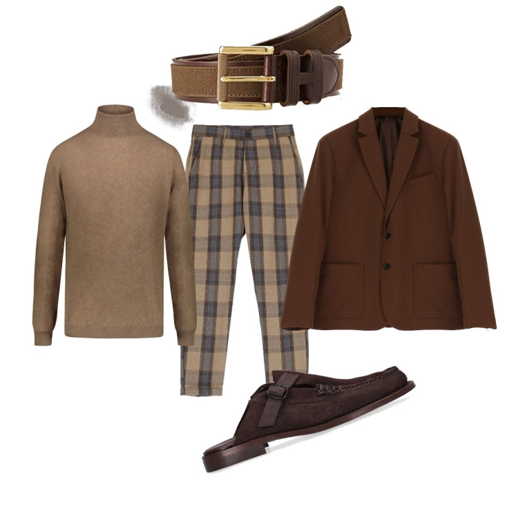 Outfit uomo - Total look #1742796. Stile Trendy per Ufficio. Abbinamento con pantaloni, cappotti, maglieria, cinture, scarpe stringate.