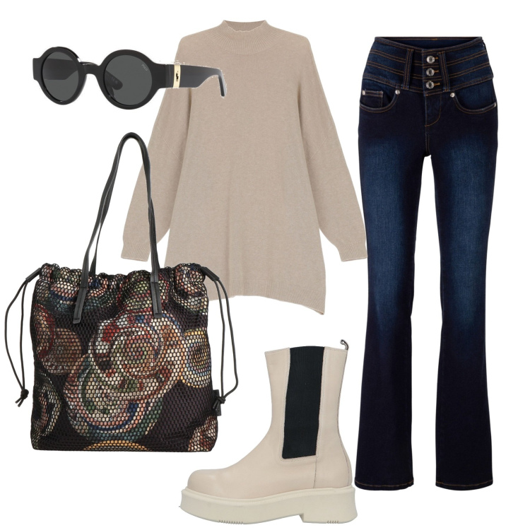 Outfit donna - Lo stivaletto con para. Stile Casual per Scuola/Università. Abbinamento con jeans bootcut, borse a mano, stivaletti, pullovers, occhiali da sole.