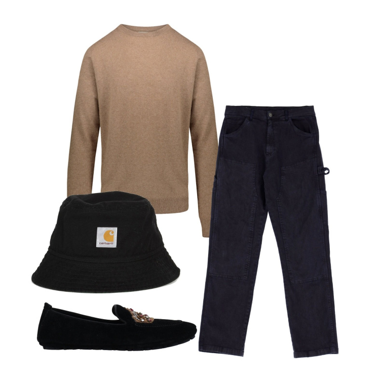 Outfit uomo - Ghost outfitter - ottobre. Stile Casual per Tutti i giorni. Abbinamento con scarpe stringate, pantaloni, cappelli, maglieria.