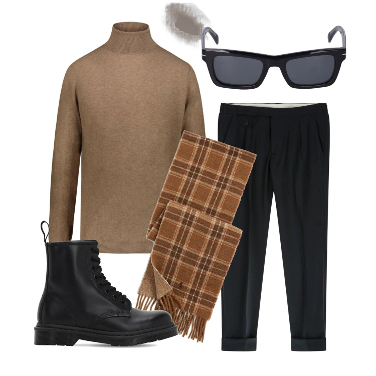 Outfit uomo - Ghost outfitter - ottobre. Stile Business/Elegante per Serata speciale. Abbinamento con pantaloni capri, sciarpe, maglieria, stivali e stivaletti, occhiali da sole.