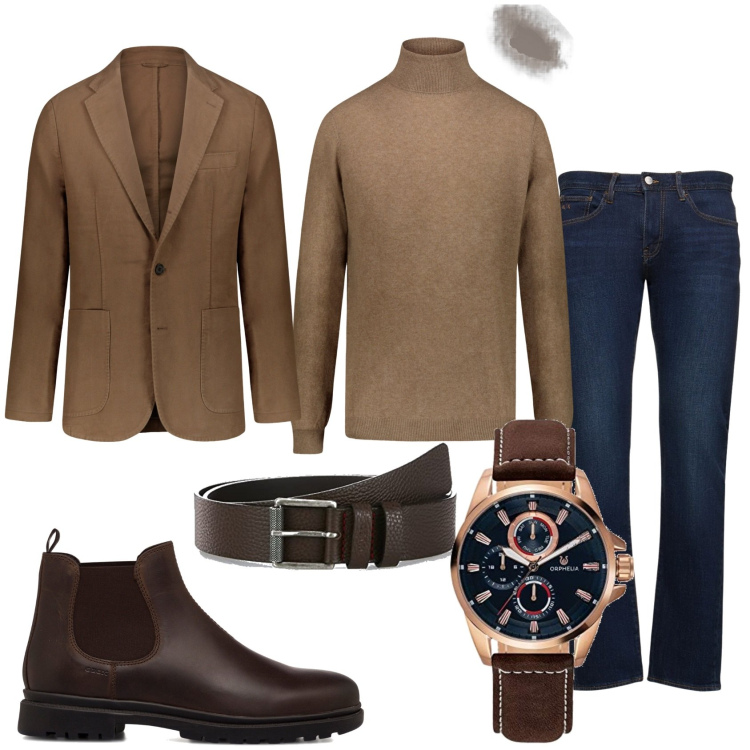 Outfit uomo - Giacca e collo alto. Stile Trendy per Tutti i giorni. Abbinamento con stivali e stivaletti, maglieria, jeans slim fit, giacche, orologi, cinture.