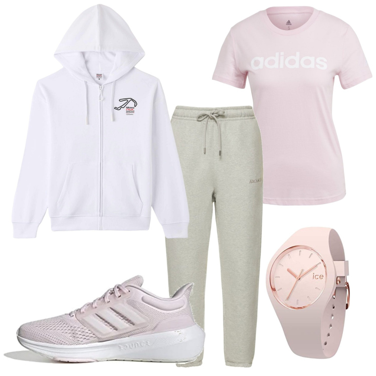 Outfit donna - Total look #1743410. Stile Basic per Sport. Abbinamento con felpe con cappuccio, t-shirt, pantaloni, orologi, scarpe sportive.
