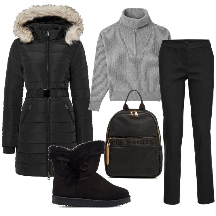 Outfit donna - Novembre. Stile Minimal per Tutti i giorni. Abbinamento con pantaloni, giacche, maglieria, stivaletti, zaini.