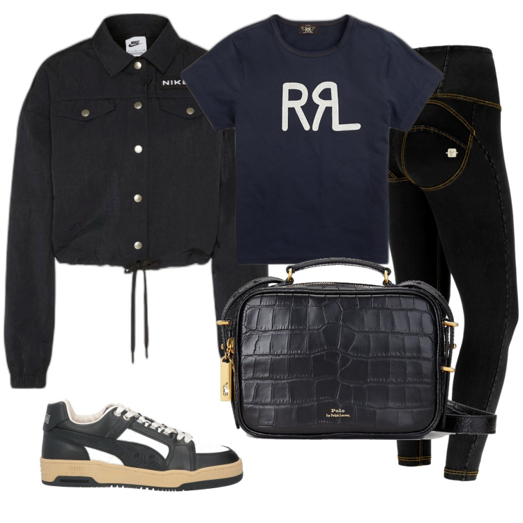 Outfit donna - Total look #1743605. Stile Casual per Tutti i giorni. Abbinamento con sneakers, jeggings, giacche, t-shirt, borse a tracolla.