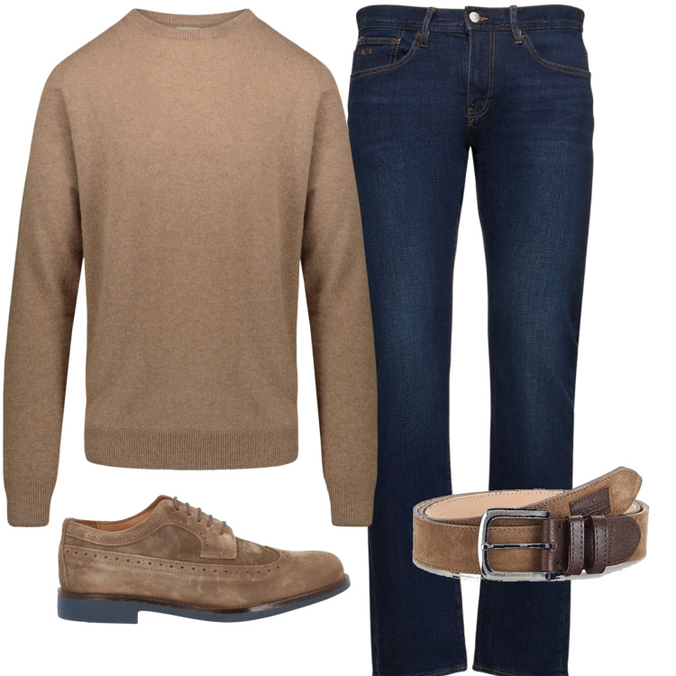 Outfit uomo - A pranzo dai tuoi. Stile Casual per Tutti i giorni. Abbinamento con scarpe stringate, maglieria, cinture, jeans slim fit.