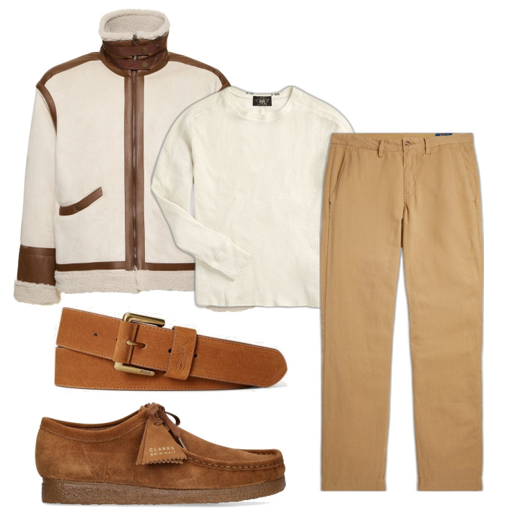 Outfit uomo - Un cappotto caldo. Stile Casual per Tutti i giorni. Abbinamento con maglieria, cinture, pantaloni, scarpe stringate, giacche.