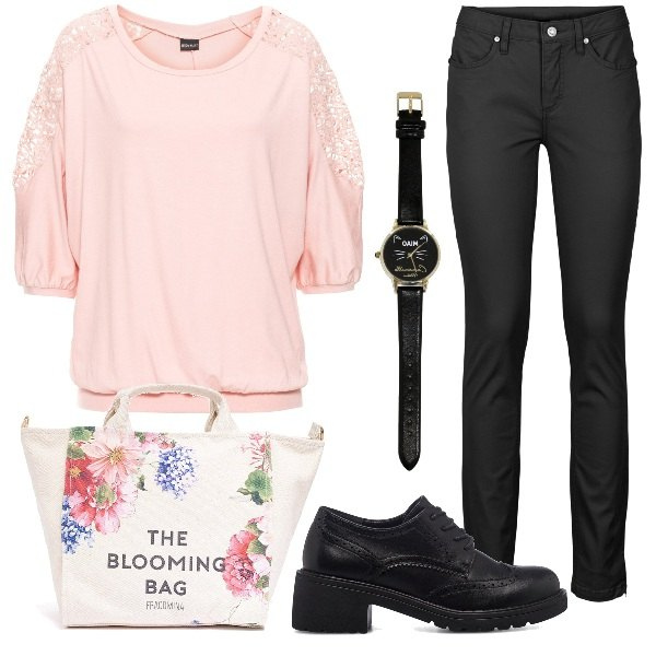 Outfit donna - A pranzo con le mie amiche. Stile Casual chic per Tutti i giorni. Abbinamento con maglieria, jeans skinny, borse tote, scarpe stringate, orologi.