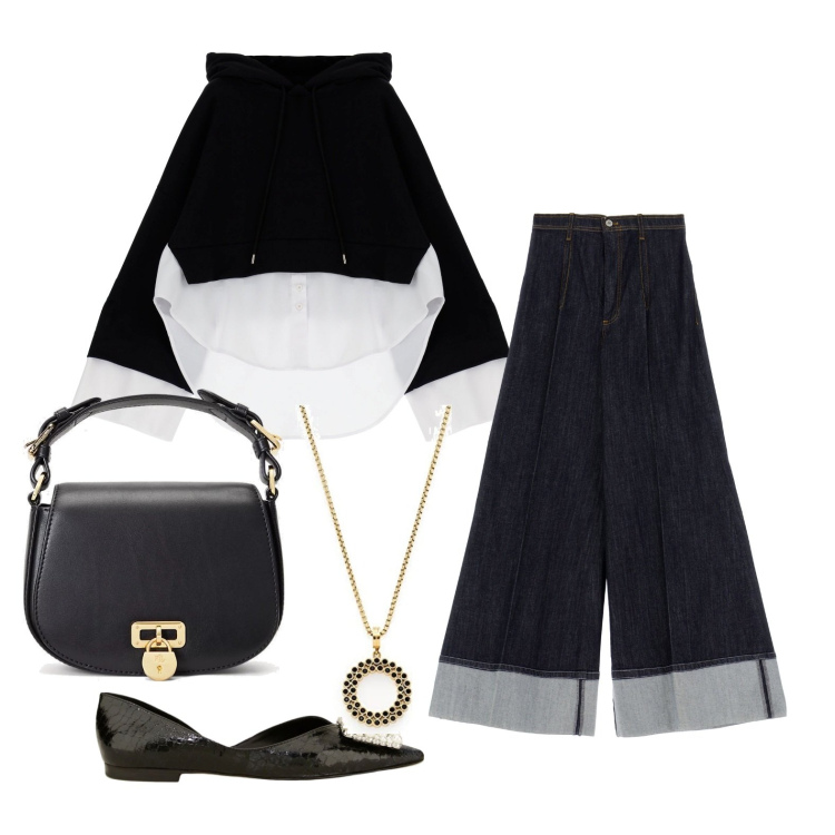 Outfit donna - Ghost outfitter - ottobre. Stile Casual per Tutti i giorni. Abbinamento con felpe con cappuccio, jeans, ballerine, borse a tracolla, ciondoli.