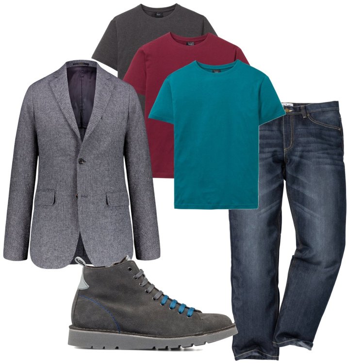 Outfit uomo - Le tshirt intercambiabili. Stile Casual per Tutti i giorni. Abbinamento con jeans dritti, t-shirt, sneakers alte, cappotti.