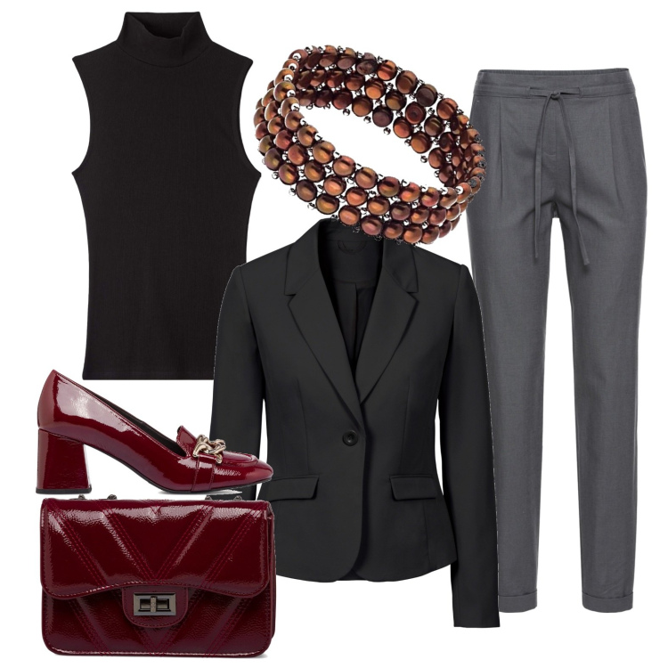 Outfit donna - Total look #1744066. Stile Casual chic per Serata fuori. Abbinamento con pantaloni, blazer, canottiere, décolleté, borse a tracolla, braccialetti.