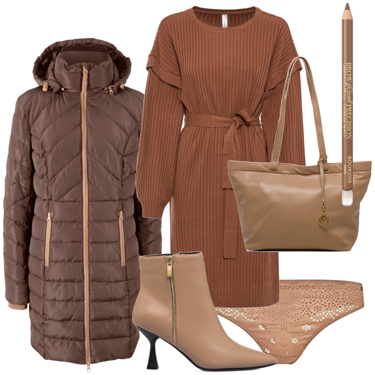Outfit donna - Total look #1744204. Stile Casual per Ufficio. Abbinamento con blazer, vestiti, eyeliner, stivaletti, borse a spalla, perizomi.