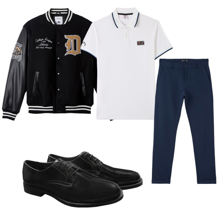 Outfit uomo - Total look #1744219. Stile Casual per Tutti i giorni. Abbinamento con polo, bomber, pantaloni chino, scarpe stringate.
