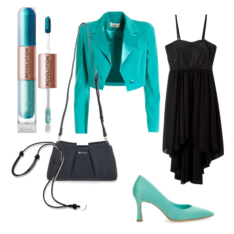 Outfit donna - Cerimonia in colore deciso. Stile Chic per Cerimonia. Abbinamento con ombretti, vestiti, blazer, décolleté, borse a tracolla, collane.