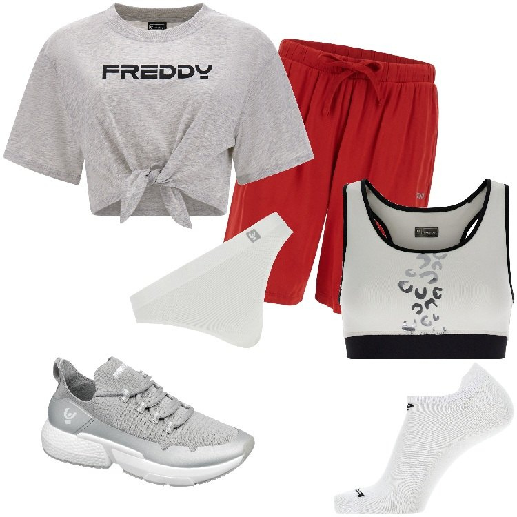 Outfit donna - Un po\' di sport - Ottobre. Stile Casual per Sport. Abbinamento con calzini, perizomi, t-shirt, sneakers, bermuda, reggiseni.