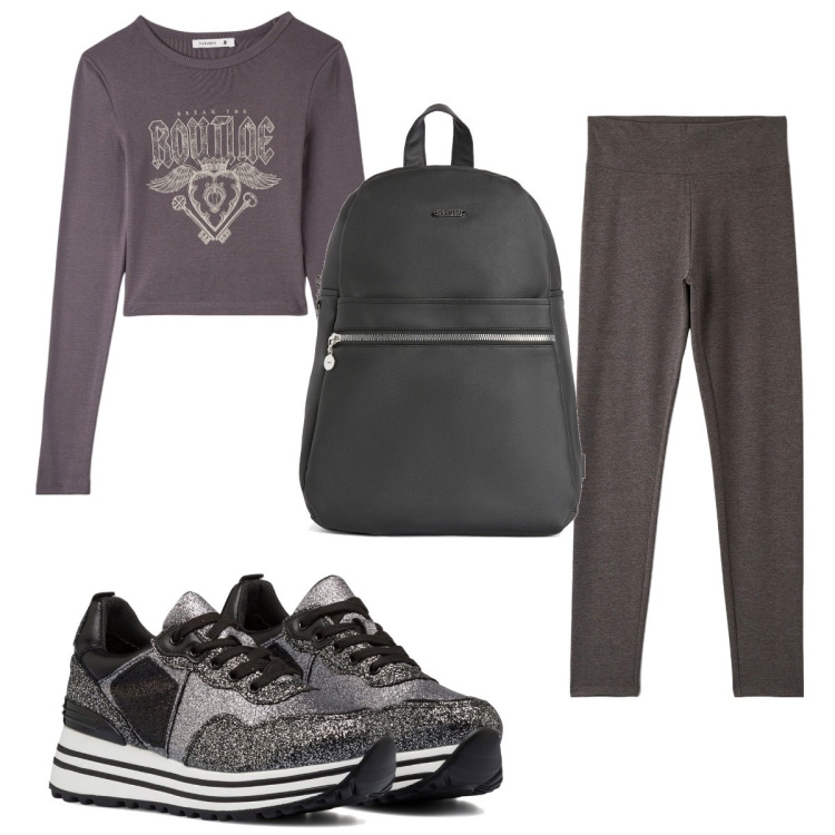 Outfit donna - Total look #1744357. Stile Basic per Tutti i giorni. Abbinamento con leggings, t-shirt, zaini, sneakers.