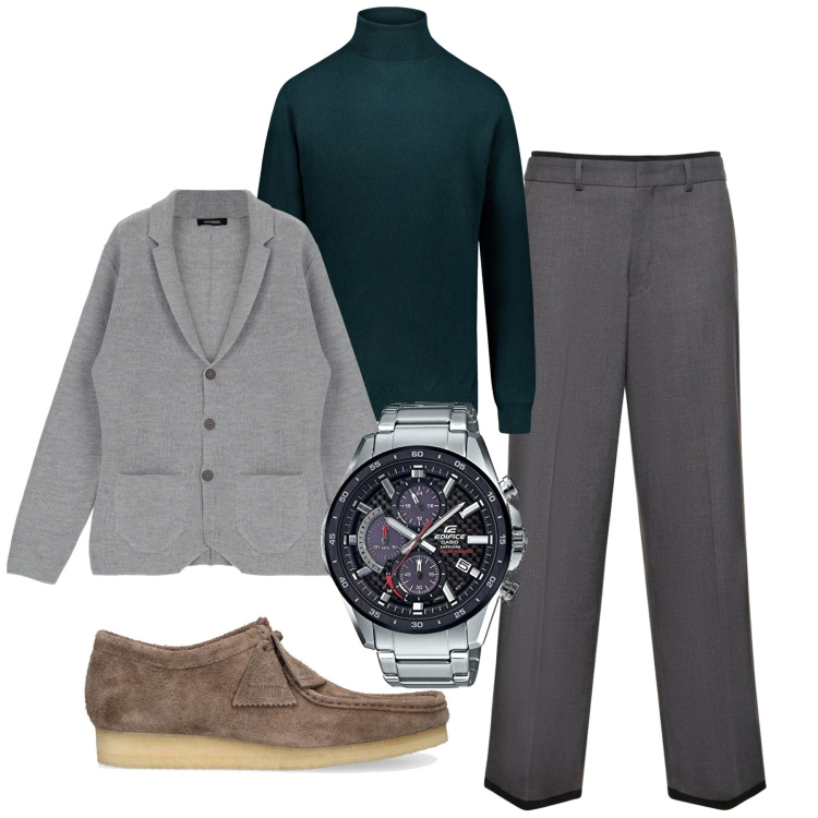 Outfit uomo - Al mare d\'inverno. Stile Trendy per Tutti i giorni. Abbinamento con cappotti, maglieria, orologi, scarpe stringate, pantaloni.