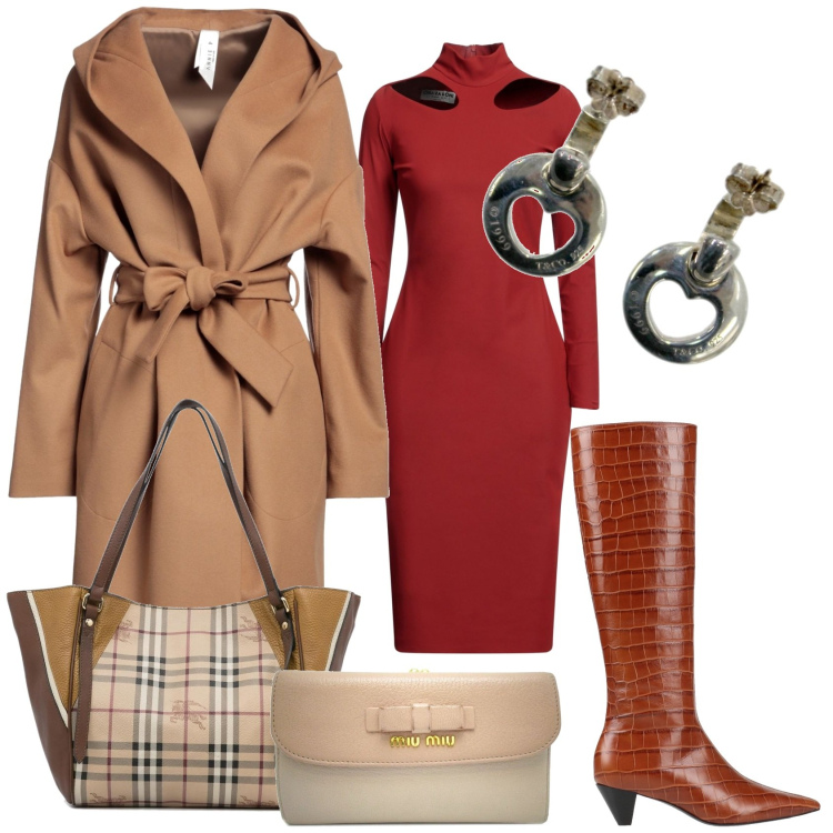 Outfit donna - Yoox in riunione. Stile Casual chic per Ufficio. Abbinamento con cappotti, vestiti midi/longuette, stivali, portafogli, orecchini, borse a mano.