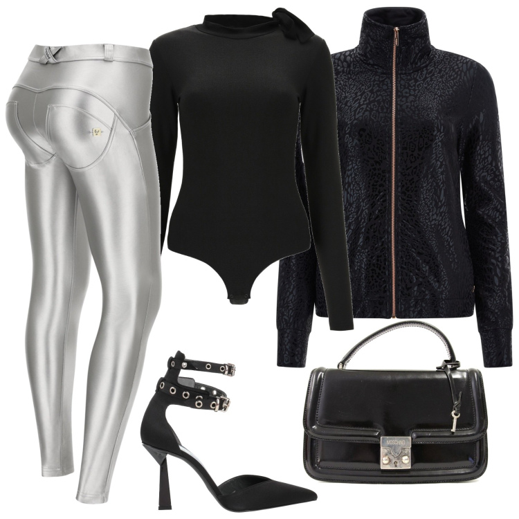 Outfit donna - Metal agressive. Stile Sporty chic per Serata fuori. Abbinamento con borse a mano, décolleté, pantaloni skinny, felpe, body.