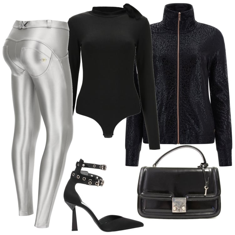 Outfit donna - Metal agressive. Stile Sporty chic per Serata fuori. Abbinamento con borse a mano, décolleté, pantaloni skinny, felpe, body.