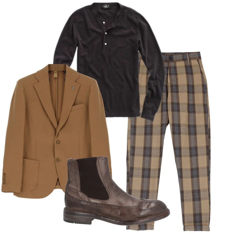 Outfit uomo - Creativo. Stile Trendy per Tutti i giorni. Abbinamento con stivali e stivaletti, pantaloni, cappotti, t-shirt.