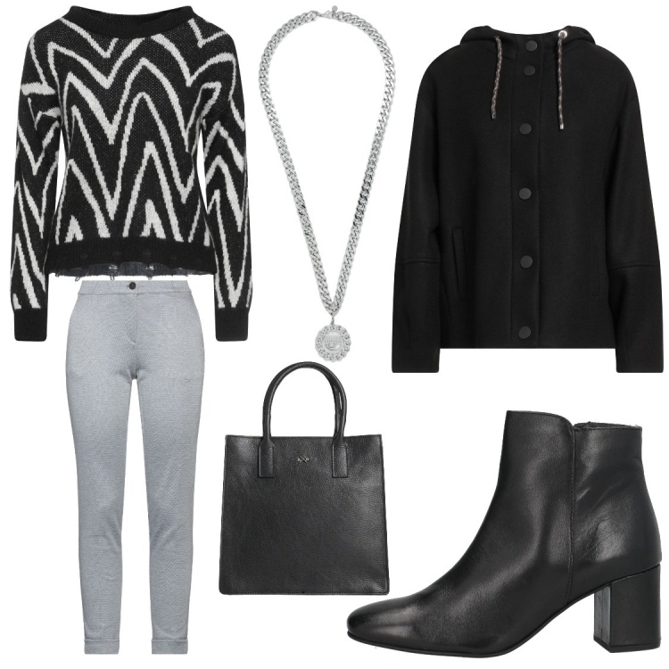 Outfit donna - Yoox mid season sale. Stile Casual chic per Ufficio. Abbinamento con pullovers, stivaletti, cappotti, pantaloni, collane, borse a mano.