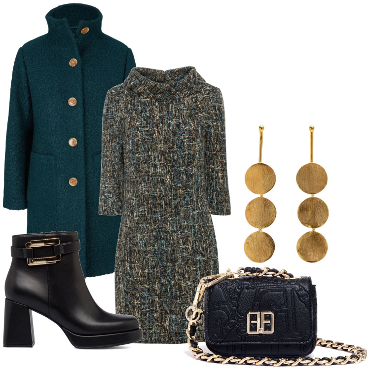 Outfit donna - Vestito splendido. Stile Bon Ton per Serata fuori. Abbinamento con cappotti, vestiti a tubino, marsupi, stivaletti, orecchini.