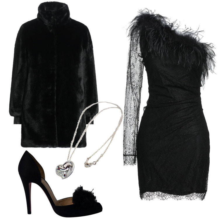 Outfit donna - La serata che sognavo. Stile Glamour per Serata fuori. Abbinamento con vestiti corti, décolleté, collane, cappotti.