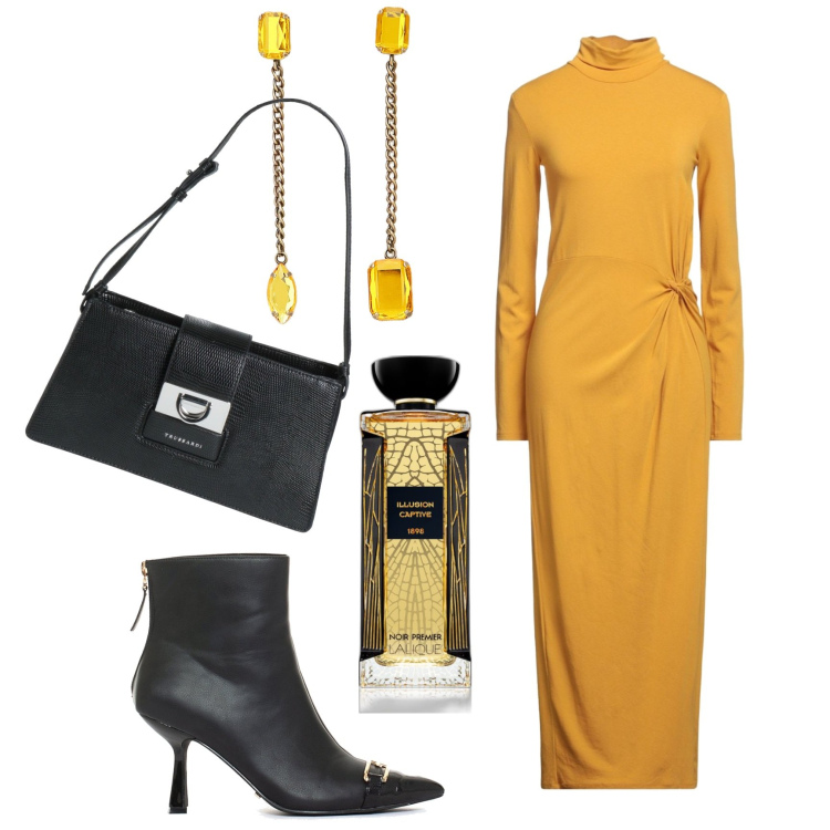 Outfit donna - Il vestito che vorrei. Stile Chic per Tutti i giorni. Abbinamento con vestiti midi/longuette, borse a mano, profumi, stivaletti, orecchini.