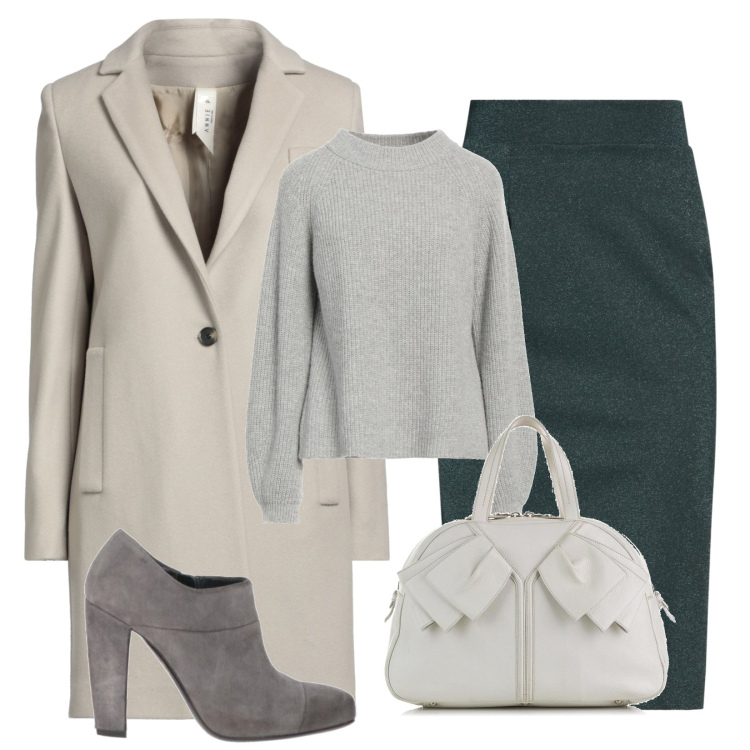 Outfit donna - Autunno Yoox. Stile Minimal per Ufficio. Abbinamento con gonne longuette, cappotti, braccialetti, décolleté, borse a mano, pullovers.