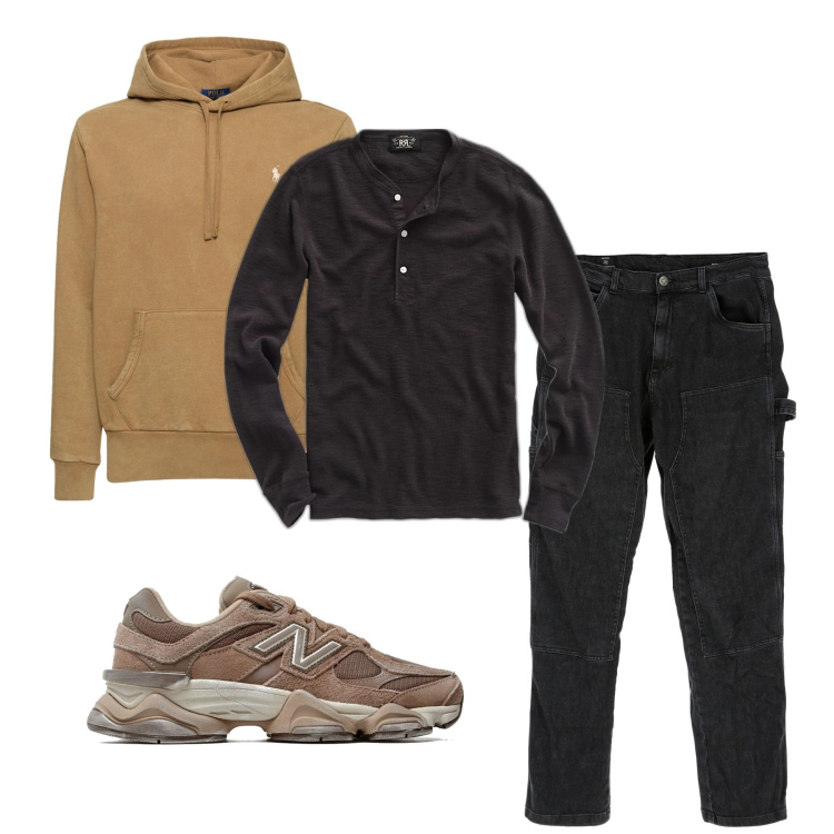 Outfit uomo - Nero città. Stile Urban per Tutti i giorni. Abbinamento con pantaloni, sneakers, t-shirt, felpe con cappuccio.