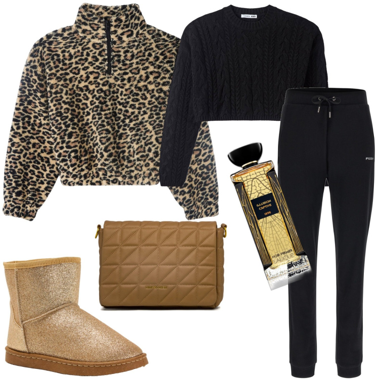 Outfit donna - Total look #1744903. Stile Casual per Tutti i giorni. Abbinamento con profumi, felpe, stivali, maglieria, pantaloni, borse a tracolla.