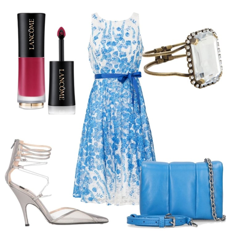 Outfit donna - Un vestito da sogno al mio compleanno. Stile Romantica per Cerimonia. Abbinamento con vestiti, décolleté, rossetti, braccialetti, borse a spalla.