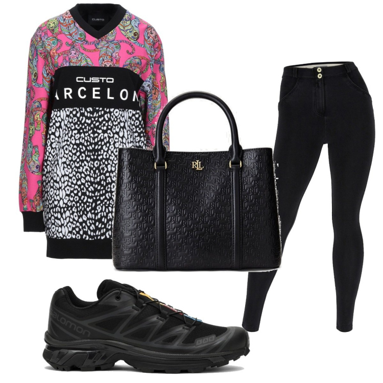 Outfit donna - Total look #1745116. Stile Trendy per Tutti i giorni. Abbinamento con vestiti corti, jeggings, borse a mano, sneakers.