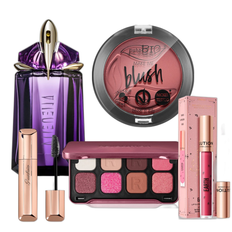 Outfit donna - Giornata in rosa. Abbinamento con gloss, blush, mascara, profumi, ombretti.