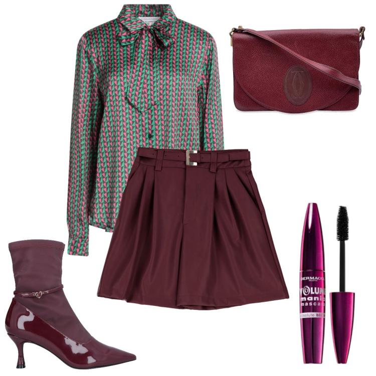Outfit donna - Stivaletti sexy. Stile Sexy per Serata fuori. Abbinamento con stivaletti, camicie, borse a spalla, mascara, minigonne.