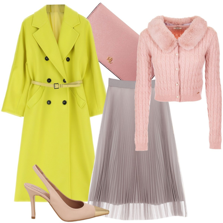 Outfit donna - Gonna plissè. Stile Chic per Ufficio. Abbinamento con cappotti, gonne longuette, cardigans, décolleté, portafogli.