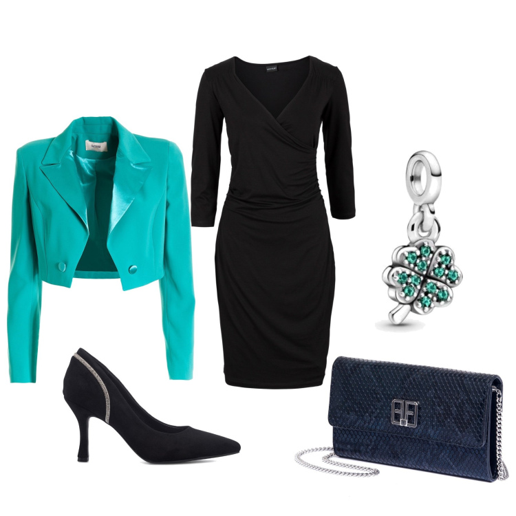 Outfit donna - Total look #1745449. Stile Romantica per Serata fuori. Abbinamento con vestiti a tubino, blazer, pochette, décolleté, ciondoli.