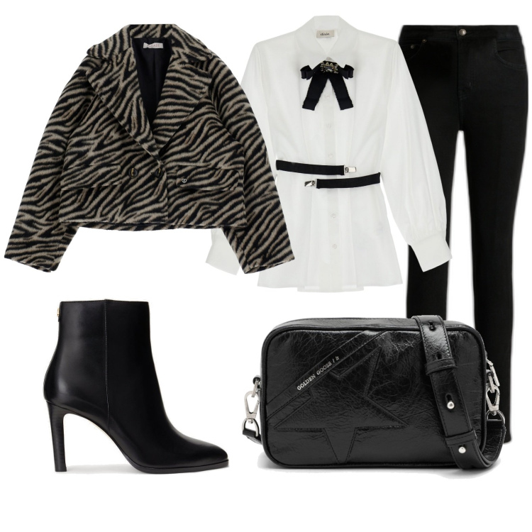 Outfit donna - Total look #1745464. Stile Chic per Serata fuori. Abbinamento con cappotti, camicie, jeans skinny, stivaletti, borse a tracolla.