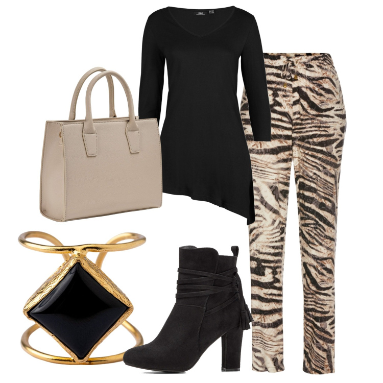 Outfit donna - A casa di Gaia. Stile Basic per Tutti i giorni. Abbinamento con maglieria, pantaloni, stivaletti, shopping bag, anelli.