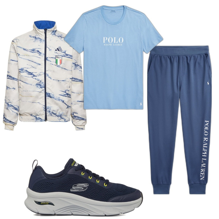 Outfit uomo - Total look #1745774. Stile Trendy per Sport. Abbinamento con t-shirt, pantaloni, sneakers, giacche.