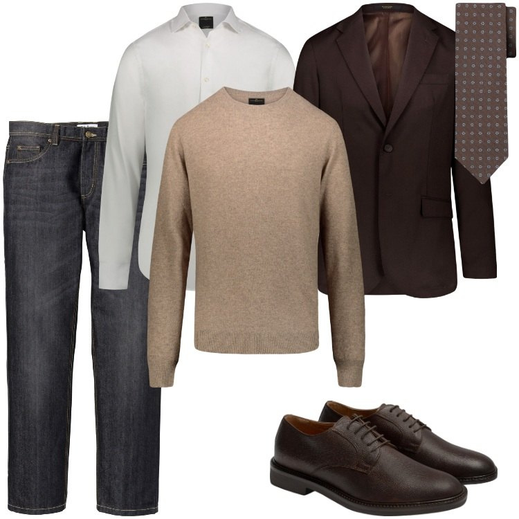 Outfit uomo - Total look #1746049. Stile Business/Elegante per Ufficio. Abbinamento con jeans dritti, giacche, scarpe stringate, maglieria, camicie, cravatte.
