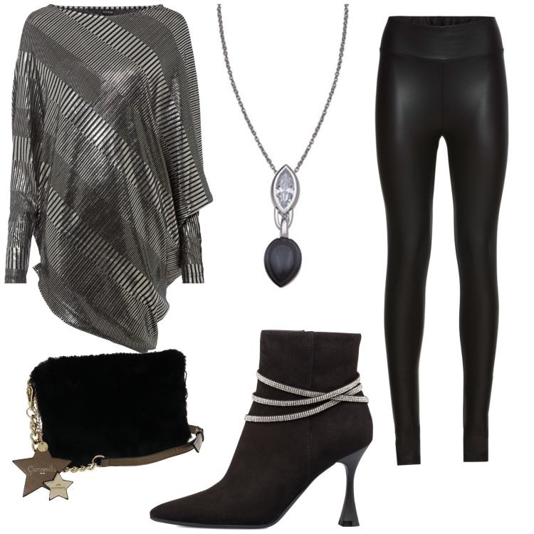 Outfit donna - Total look #1746123. Stile Glamour per Serata fuori. Abbinamento con treggings, maglieria, stivaletti, collane, borse a tracolla.
