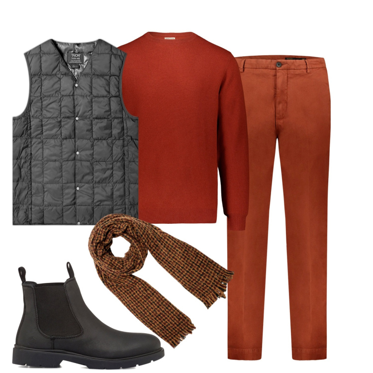 Outfit uomo - Total look #1746133. Stile Trendy per Tutti i giorni. Abbinamento con piumini, stivali e stivaletti, pantaloni, maglieria, sciarpe.