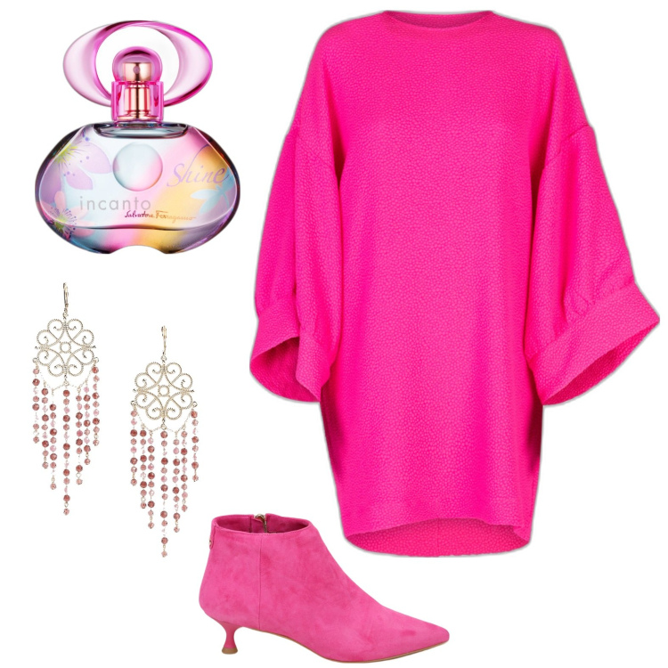 Outfit donna - Total look #1746275. Stile Trendy per Tutti i giorni. Abbinamento con profumi, stivaletti, vestiti corti, orecchini.