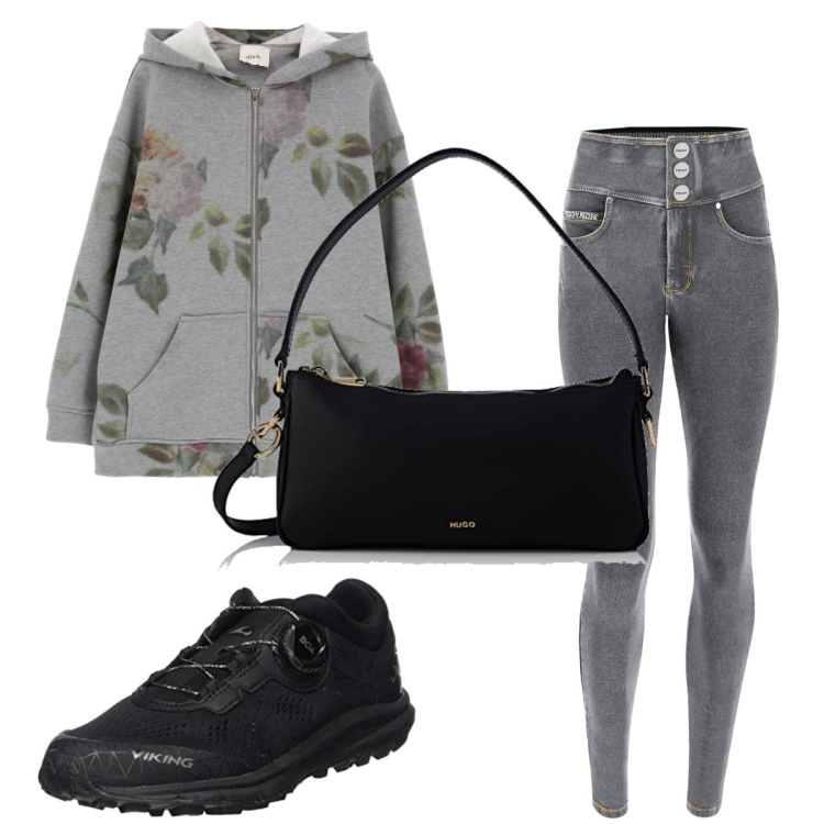Outfit donna - Total look #1746392. Stile Basic per Sport. Abbinamento con jeans skinny, felpe con cappuccio, borse sportive, scarpe sportive.