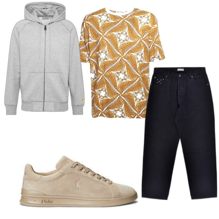 Outfit uomo - Total look #1746407. Stile Trendy per Tutti i giorni. Abbinamento con t-shirt, sneakers, jeans, felpe con cappuccio.