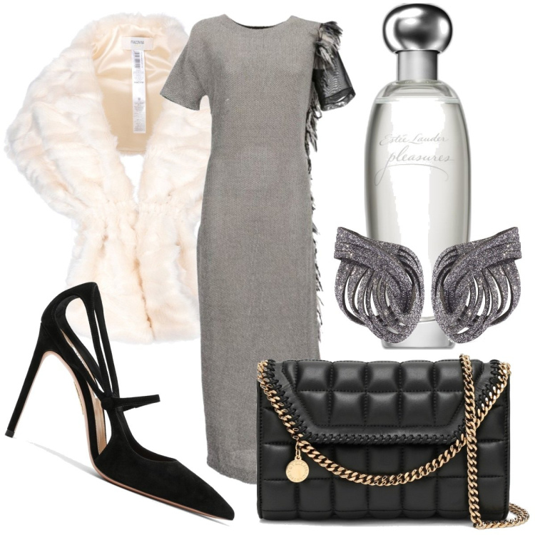 Outfit donna - Over 50. Stile Chic per Cerimonia. Abbinamento con vestiti lunghi, profumi, stole, orecchini, scarpe col tacco, clutch.