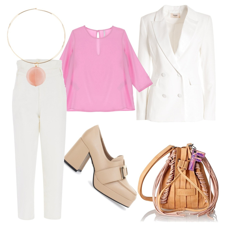 Outfit donna - La collana particolare. Stile Bon Ton per Ufficio. Abbinamento con jeans, camicie, collane, blazer, mocassini, ciondoli.