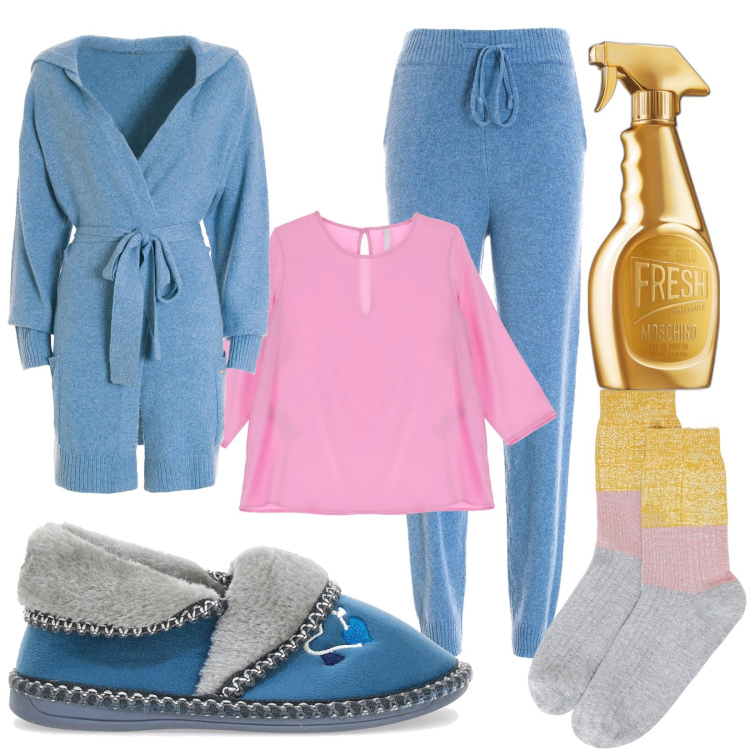 Outfit donna - Fresh for home. Stile Casual per Tutti i giorni. Abbinamento con profumi, cardigans, pantaloni, camicie, calzini, pantofole.