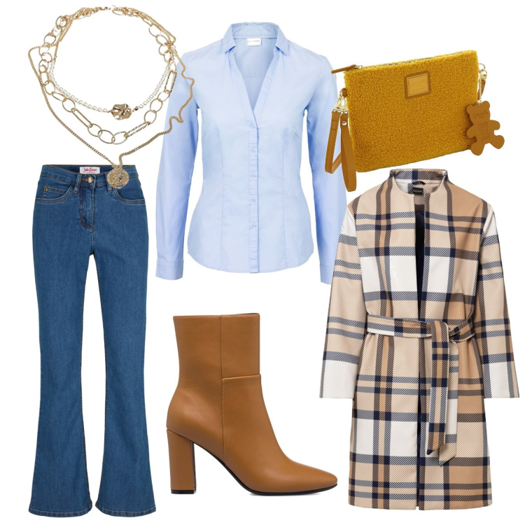 Outfit donna - Collana a tre. Stile Casual chic per Tutti i giorni. Abbinamento con jeans bootcut, camicie, cappotti, stivaletti, ciondoli, borse a tracolla.